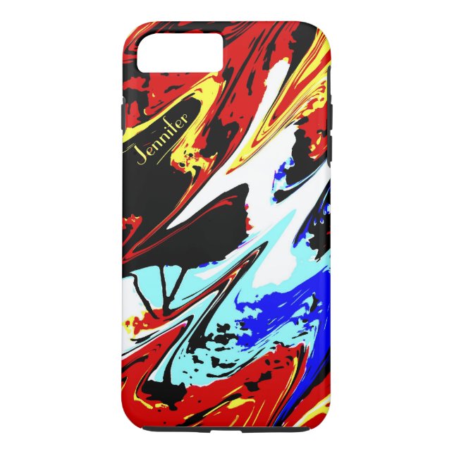 Colourful Abstract, Personalised Name, Red Blue Case-Mate iPhone Case (Back)