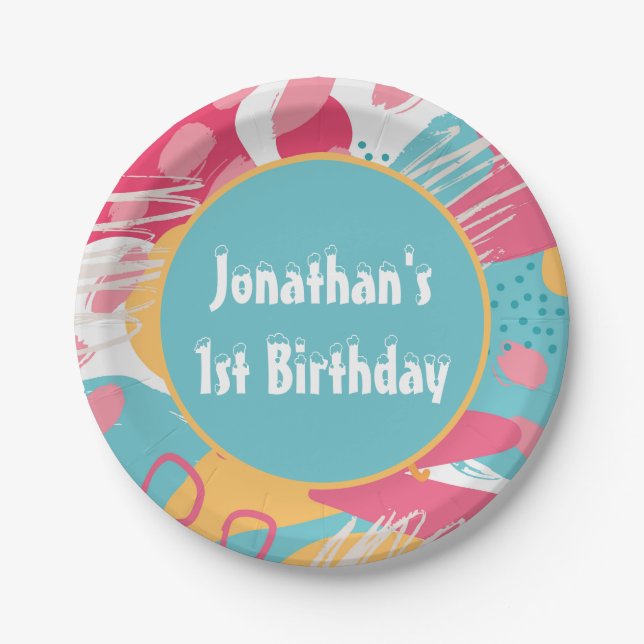 Colourful Abstract Personalised Paper Plate (Front)