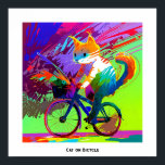 Colourful Abstract Pop Art Cat Riding Bicycle Poster<br><div class="desc">This image features a cat riding a bicycle, captured in a dynamic and playful pose. The cat is positioned upright on the bicycle seat, holding the handlebars with one paw, while its other paw seems to balance the bike. The cat’s fur is depicted with a variety of vibrant colours, creating...</div>
