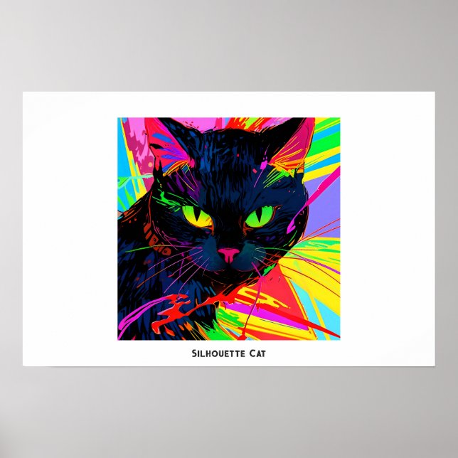 Colourful abstract pop art silhouette black cat poster (Front)