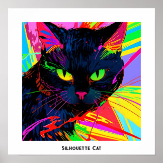 Colourful abstract pop art silhouette black cat poster