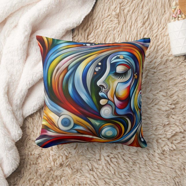 Colourful Abstract Portrait of a Woman Cushion (Blanket)