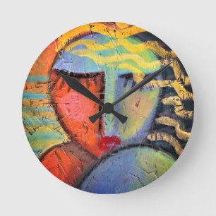 Colourful Abstract Portrait of a Woman Round Clock