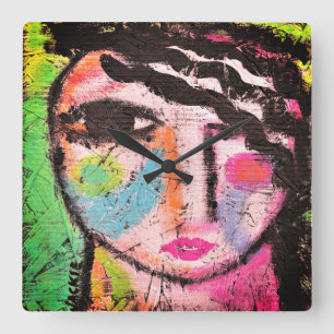 Colourful Abstract Portrait of a Woman Square Wall Clock