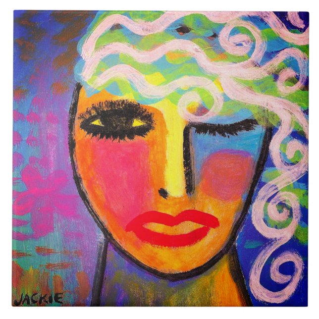 Colourful Abstract Portrait of a Woman Tile (Front)