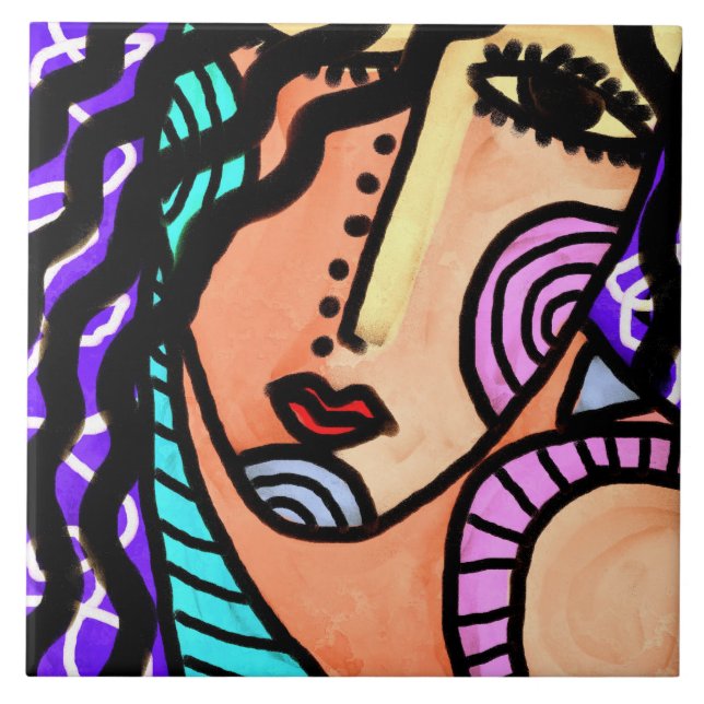 Colourful Abstract Portrait of a Woman Tile (Front)