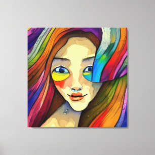 Colourful Abstract Pretty Girl Artsy Canvas Print