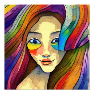 Colourful Abstract Pretty Girl Artsy Photo Print