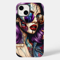 Colourful Abstract Pretty Lady with Purple Hair