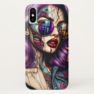 Colourful Abstract Pretty Lady with Purple Hair Case-Mate iPhone Case