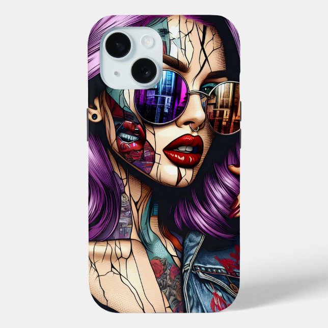 Colourful Abstract Pretty Lady with Purple Hair Case-Mate iPhone Case (Back)