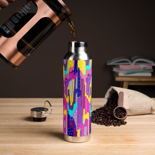 Colourful Abstract Print with Fun Dots Water Bottle (Coffee)