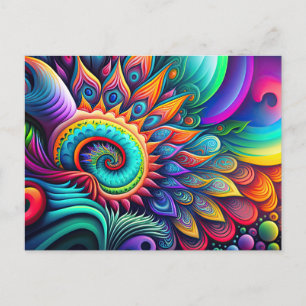 Colourful Abstract Psychedelic Flower Postcard