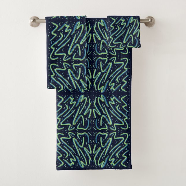 Colourful Abstract Psychedelic Stringy Pointed Art Bath Towel Set (Insitu)