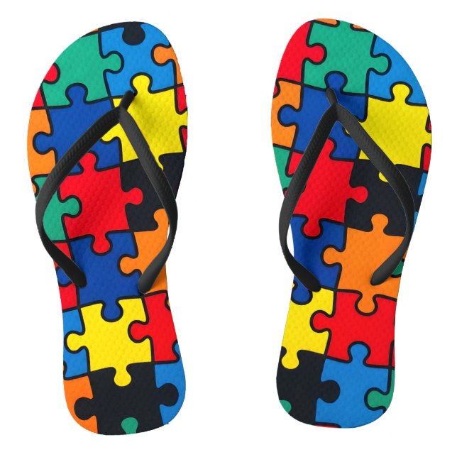 Colourful Abstract Puzzle Piece Pattern Seamless Jandals (Footbed)