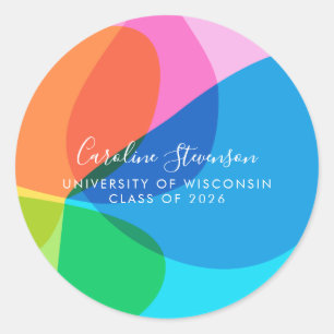 Colourful Abstract Rainbow Fun Custom Graduation Classic Round Sticker