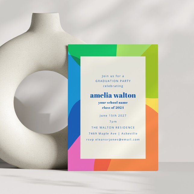Colourful Abstract Rainbow Photo Graduation Party Invitation (Creator Uploaded)