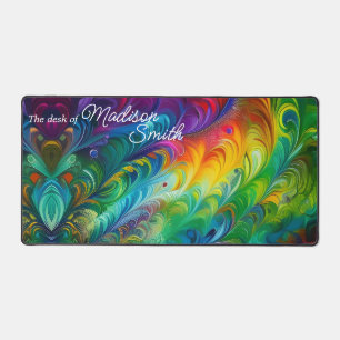 Colourful Abstract Rainbow Swirls Desk Mat