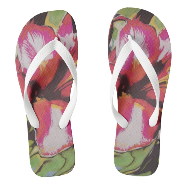 colourful abstract red flower contempory  jandals (Footbed)