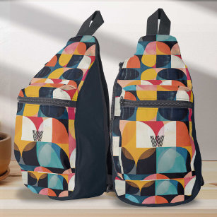 Colourful abstract retro geometric pattern Monogra Sling Bag