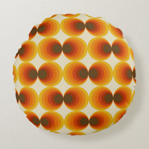 Colourful Abstract Retro Geometric Pattern Round Cushion