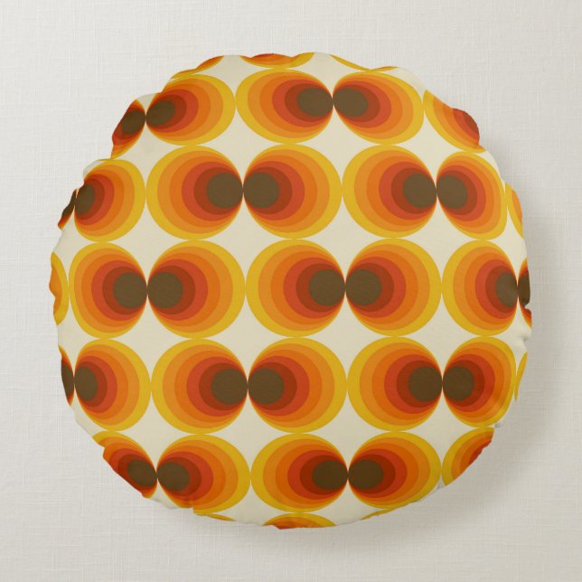 Colourful Abstract Retro Geometric Pattern Round Cushion (Front)