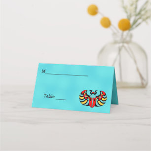 Colourful Abstract Scarab Beetle on Bright Aqua Place Card
