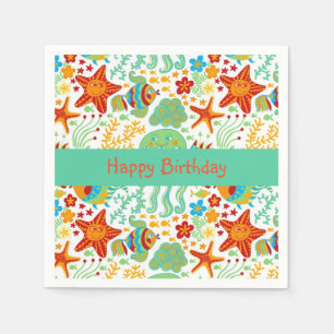 Colourful Abstract Sea Animals Cartoon Style Napkin