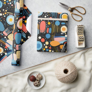 Colourful abstract shapes and dots seamless patter wrapping paper