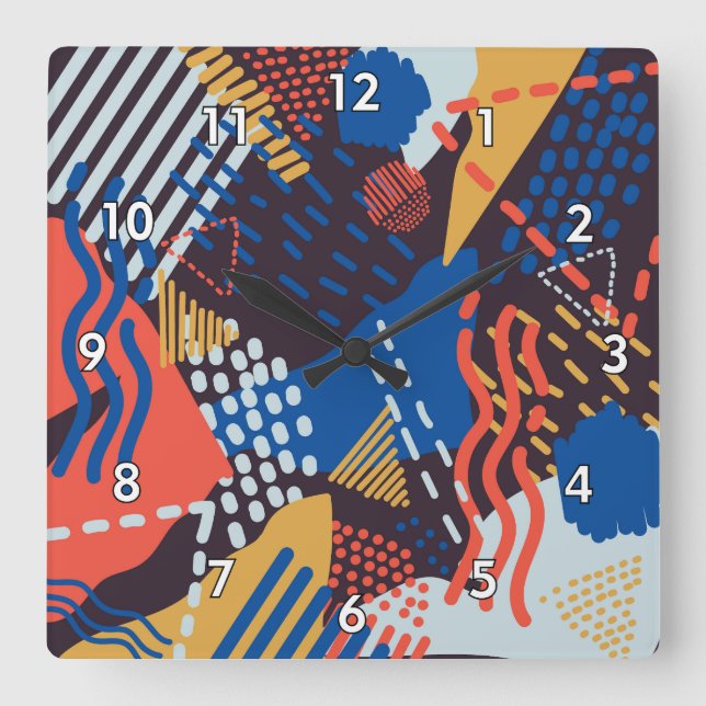 Colourful Abstract Shapes, Circles and Lines Square Wall Clock (Front)