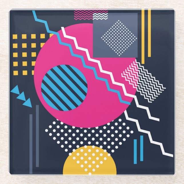 Colourful Abstract Shapes, Lines & Dots Glass Coaster (Front)