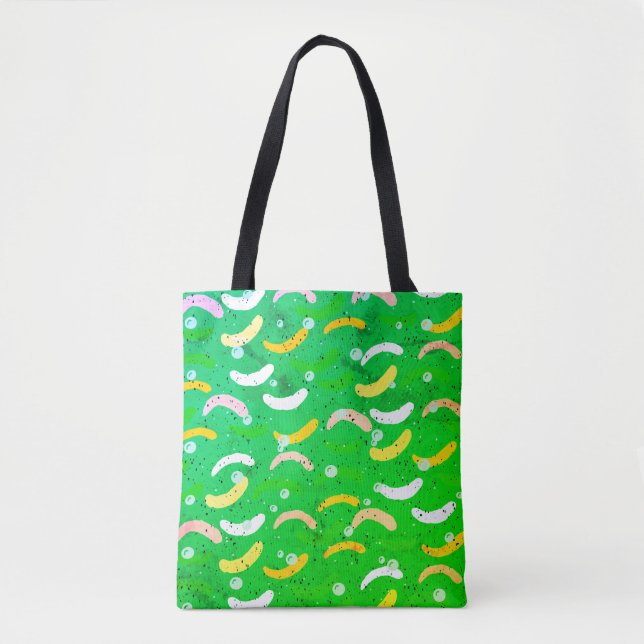 Colourful abstract shapes trendy art stylish green tote bag (Front)