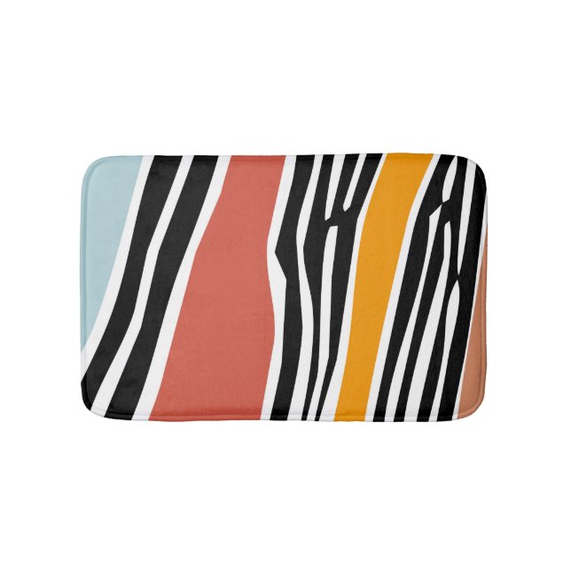 Colourful abstract shapes with zebra print design bath mat (Front)