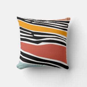 Colourful abstract shapes with zebra print design cushion