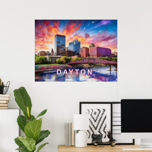 Colourful Abstract Skyline of Dayton, Ohio Poster