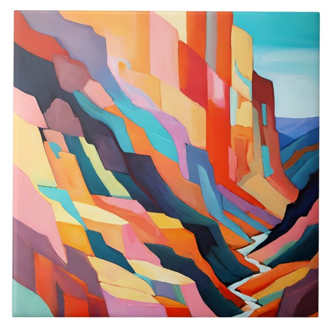 Colourful Abstract Southwestern Canyon Scenery Tile (Front)