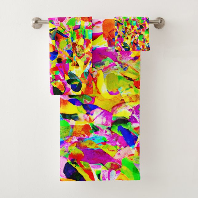 Colourful Abstract Spectrum Pattern Bath Towel Set (Insitu)