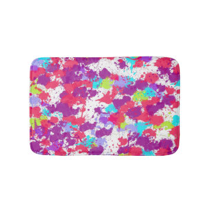 Colourful Abstract Splatter Paint, Red and Purple Bath Mat