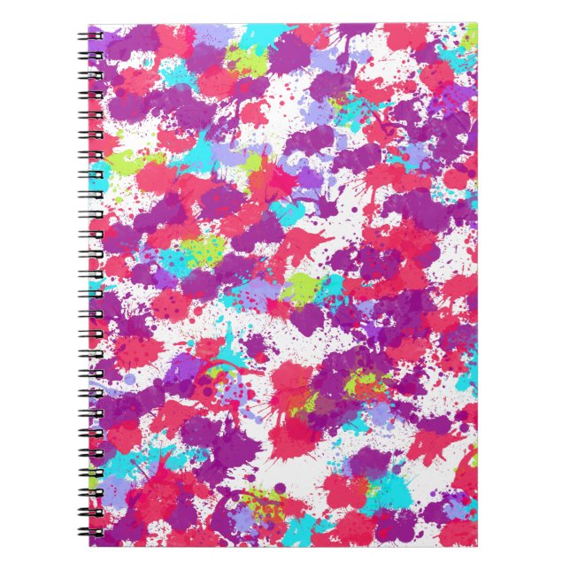 Colourful Abstract Splatter Paint, Red and Purple Notebook (Front)