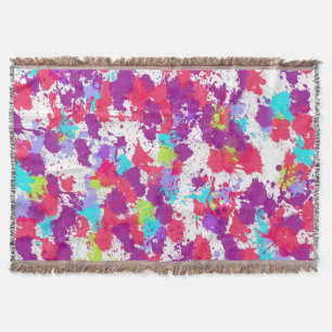 Colourful Abstract Splatter Paint, Red and Purple Throw Blanket