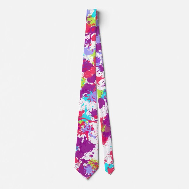 Colourful Abstract Splatter Paint, Red and Purple Tie (Front)