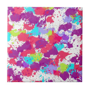 Colourful Abstract Splatter Paint, Red and Purple Tile