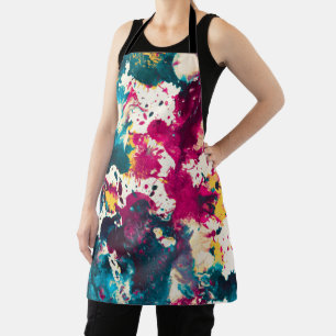 Colourful Abstract Splatter Paint Teal and Magenta Apron