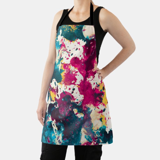 Colourful Abstract Splatter Paint Teal and Magenta Apron (Insitu)