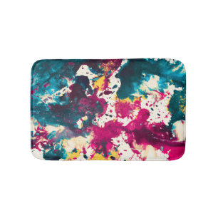 Colourful Abstract Splatter Paint Teal and Magenta Bath Mat