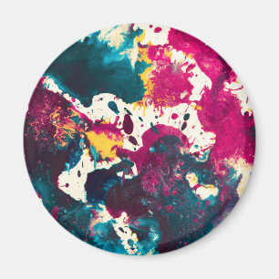Colourful Abstract Splatter Paint Teal and Magenta Magnet