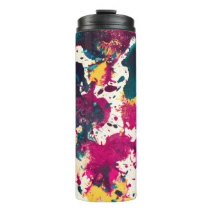 Colourful Abstract Splatter Paint Teal and Magenta Thermal Tumbler
