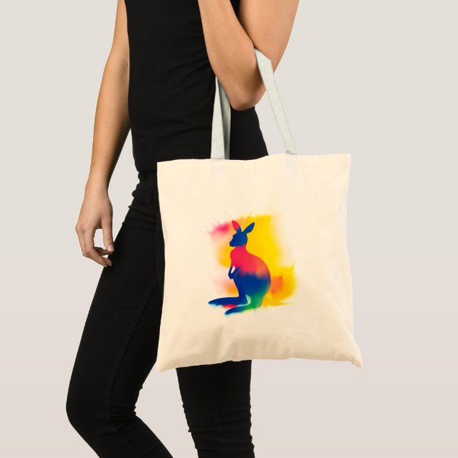 Colourful Abstract Spray Paint Kangaroo Silhouette Tote Bag (Front (Product))