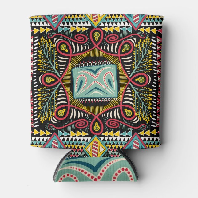 Colourful abstract: square pocket design. can cooler (Front)
