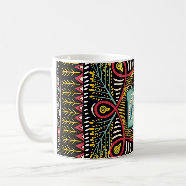 Colourful abstract: square pocket design. coffee mug (Left)